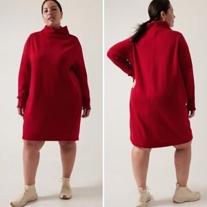 NWT Athleta Cozy Karma Mock Neck Dress Plus 1X‎ 16W 18W Candy Red Zip Pockets
